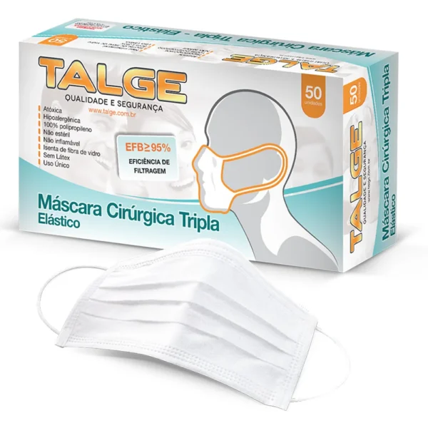 MÁSCARA TRIPLA COM ELÁSTICO CX COM 50 UND-TALGE
